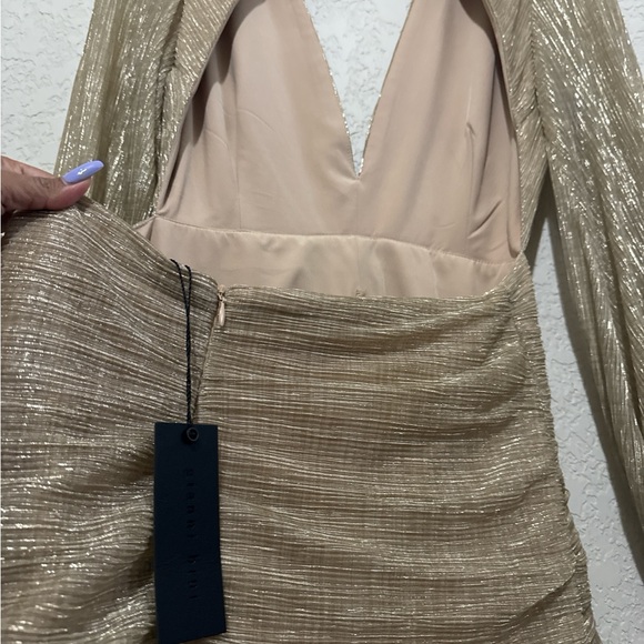 Beautiful prom/wedding hazel gold metallic gianni bini dress size 12 nwt - Picture 6 of 7